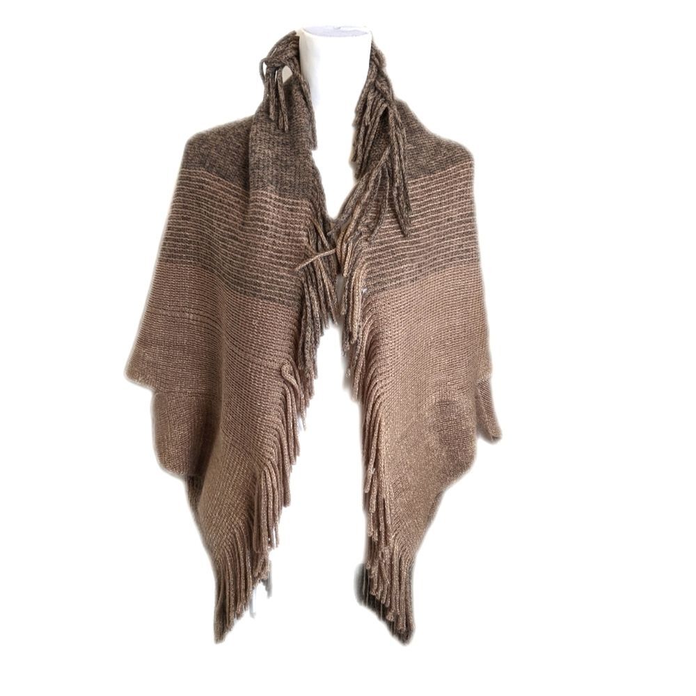 SHEIN blanket shawl cape shrug with fringe, NEW, brown, tan, gold, one size